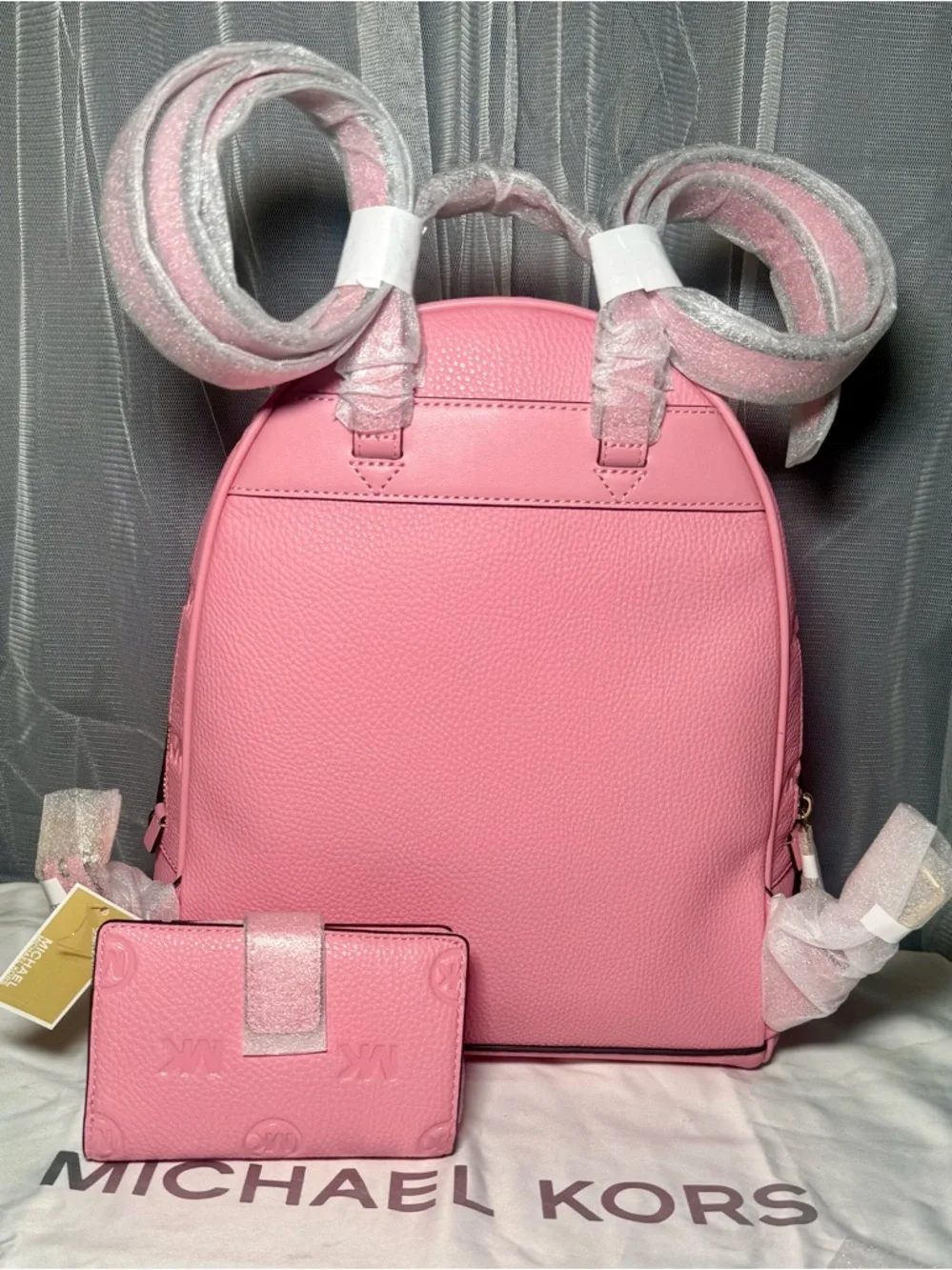 Michael Kors  Rhea Pink Embossed MK Dome Backpack with Matching Wristlet - Picture 2 of 10